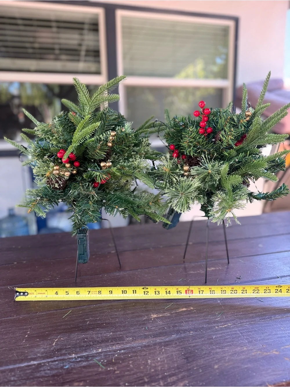 Set of 2 Pre-Lit Artificial Christmas Greenery Stakes with Timer